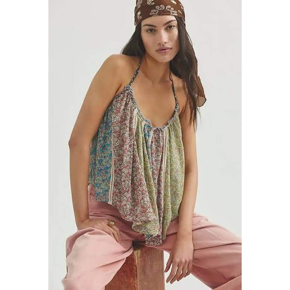 Free People Candy Combo Floral Patchwork Halter Top Women XS Multicolor NWT